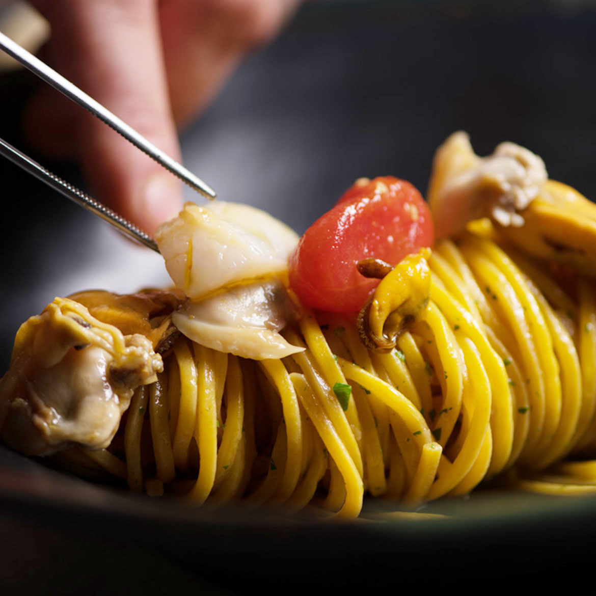 plat de spaghetti aux fruits de mer par Pierre Gagnaire